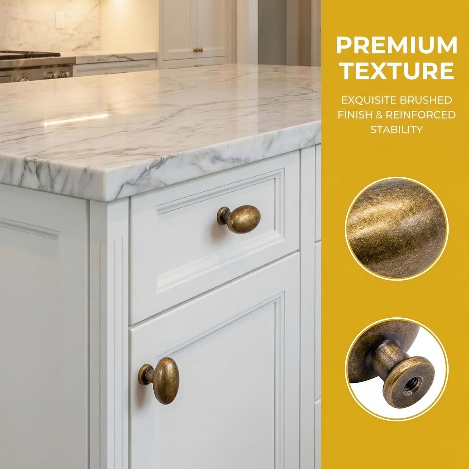 4 Pack Antique Brass Cabinet Knobs, Solid Zinc Alloy Oval Drawer Knobs for Dresser Drawers, Vintage Egg Shaped Cabinet Hardware for Kitchen Cabinets, Cupboard, Wardrobe & Bathroom Vanity