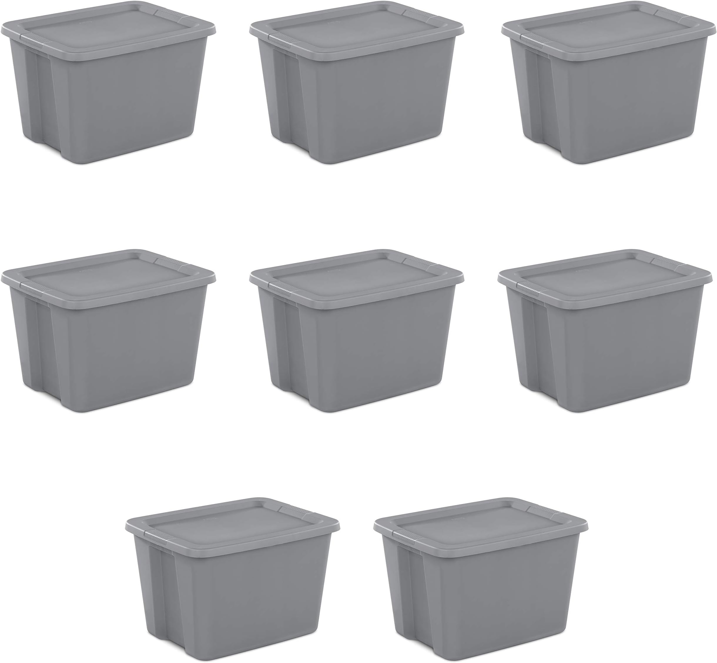 STERILITE Case of 8 Bins 18 Gallon Containers 68 Liter Gray Storage Totes Steel Colored Organization Boxes