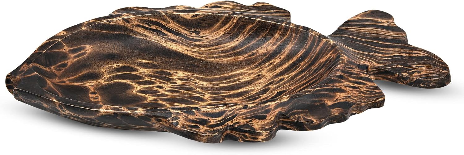 AeraVida Ocean Fish Shaped Natural Brown Mango Tree Wood Kitchen Plate Bowl | Decorative Tray Bowl for Kitchen Counter | Wooden Tray for Candy Nuts Desserts Fruits Home Décor Gifts