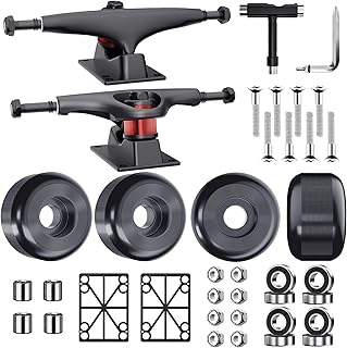 Jizmo Skateboard Trucks, Fits 7.75-8" Deck, Skateboard Wheels 52mm, Skateboard Bearings ABEC-9, Skateboard Pads, Skateboard Hardware Tool Combo Starter Set