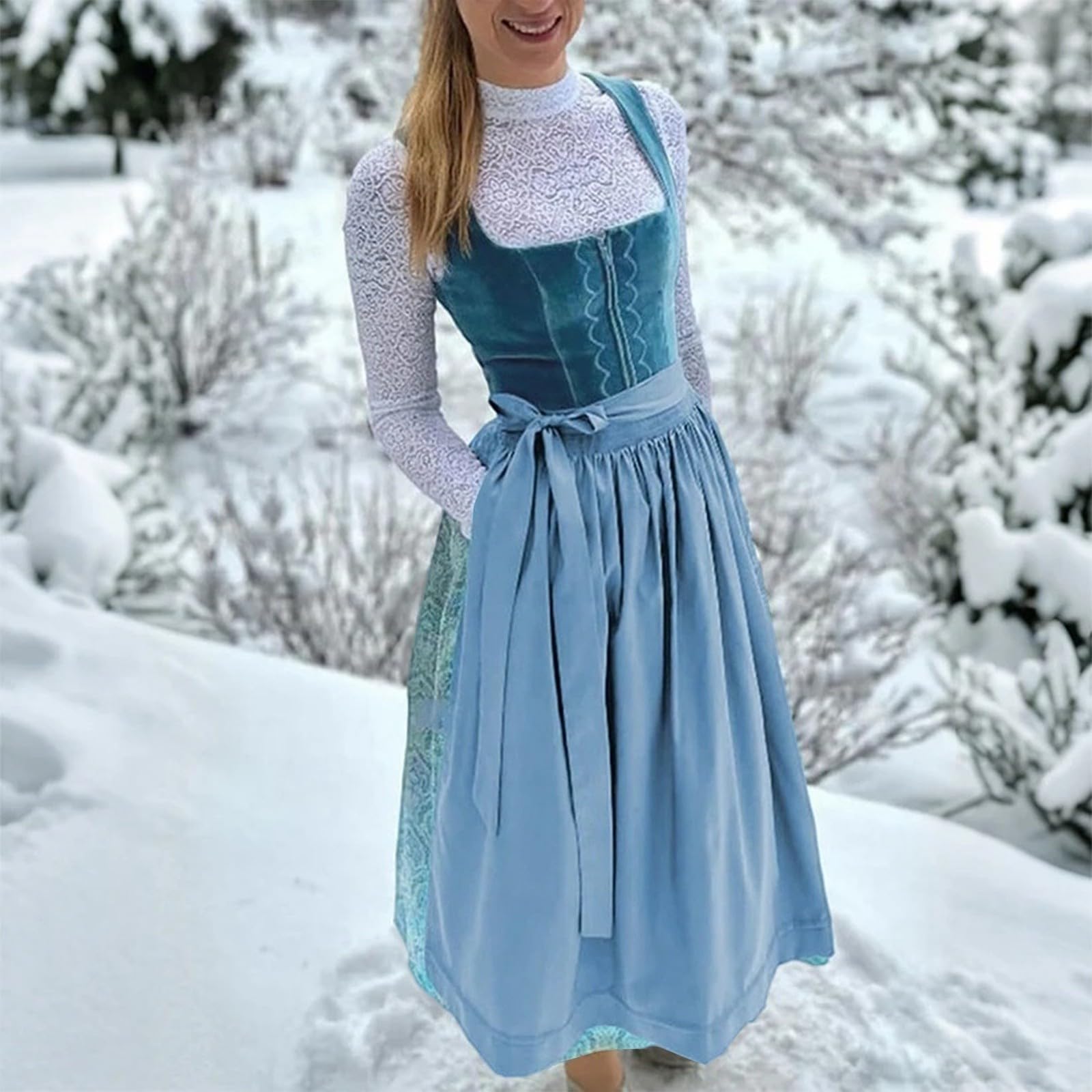 Dirndl Damen Oktoberfest Damen Outfit Lang Dirndlkleid Trachtenkleid Oktoberfest Dirndl Kleidung Trachtenmode Kleid Schlicht Tracht Dirndlkleid Schürze Modern Knielang Schlicht Festlich