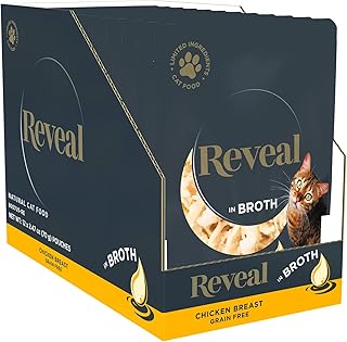 Reveal Natural Wet Cat Food, Limited and Natural Ingredients, Grain Free, High Protein with No Artificial Additives, Chicken Breast in Broth (12 x 2.47 oz Pouches)