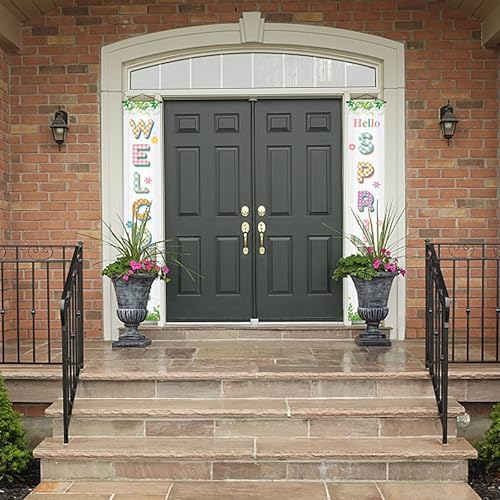 Miniatura 7 de Vohado Letrero colgante con temática de Pascua de Hello Welcome Spring Happy Easter para puerta de porche delantera, decoración interior y exterior