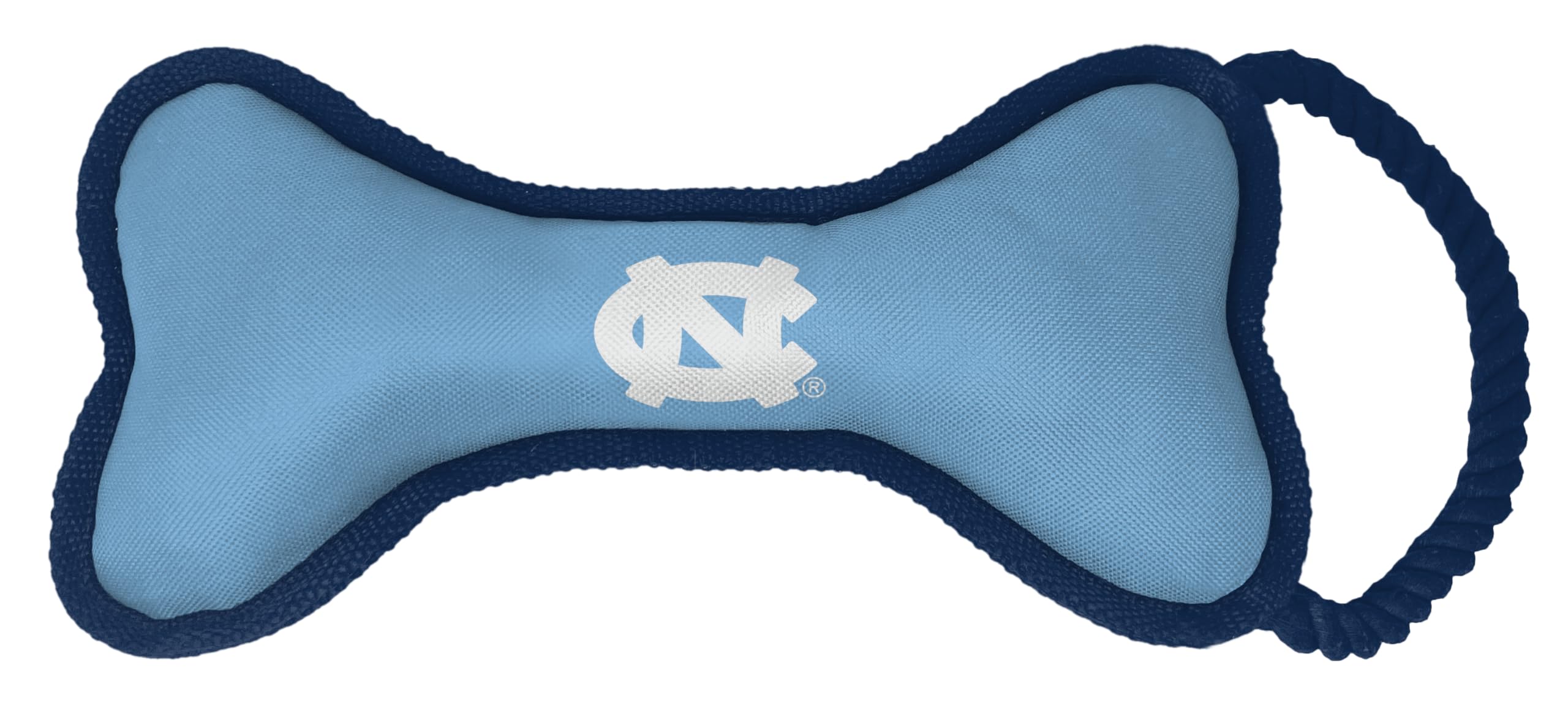 ShopInstaPets Officially Licensed NCAA Bone Shaped Dog Toy with Squeaker & Rope - Durable & Fun for Dogs (UNC Tar Heels)