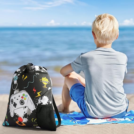WAWSAM Gym Drawstring Backpack String Bag - 15 x 17 Sports Gym Bag for Kids Waterproof Swimming Beach Shopping Yoga Bag