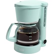 Tasty 5-Cup Coffee Maker with Auto Pause & Pour, Reusable Filter, Easy View Water Reservoir and Warming Plate, Glass Carafe, Compact Brew & Drip Coffee Maker, 5-Cup, Aqua