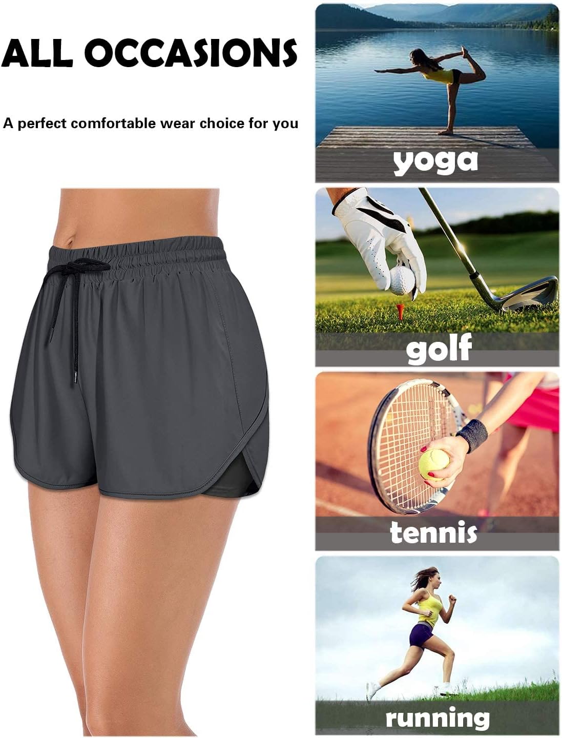 BLEVONH Women Drawstring Waist Athletic Running Shorts with Liner Inner Pocket