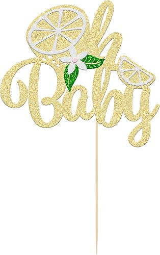Miniatura 3 de Gyufise 1 pieza de decoración de pastel de limón Oh Baby con purpurina con tema de frutas Oh Baby Lemonade Party Cake Pick para tema de limón, baby