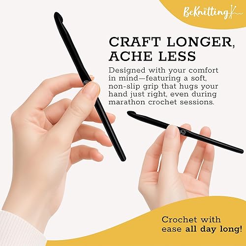 Miniatura 5 de BeKnitting Juego de 12 ganchos de ganchillo y agujas para principiantes, adultos y niños, aluminio negro de alta calidad, día de la madre,