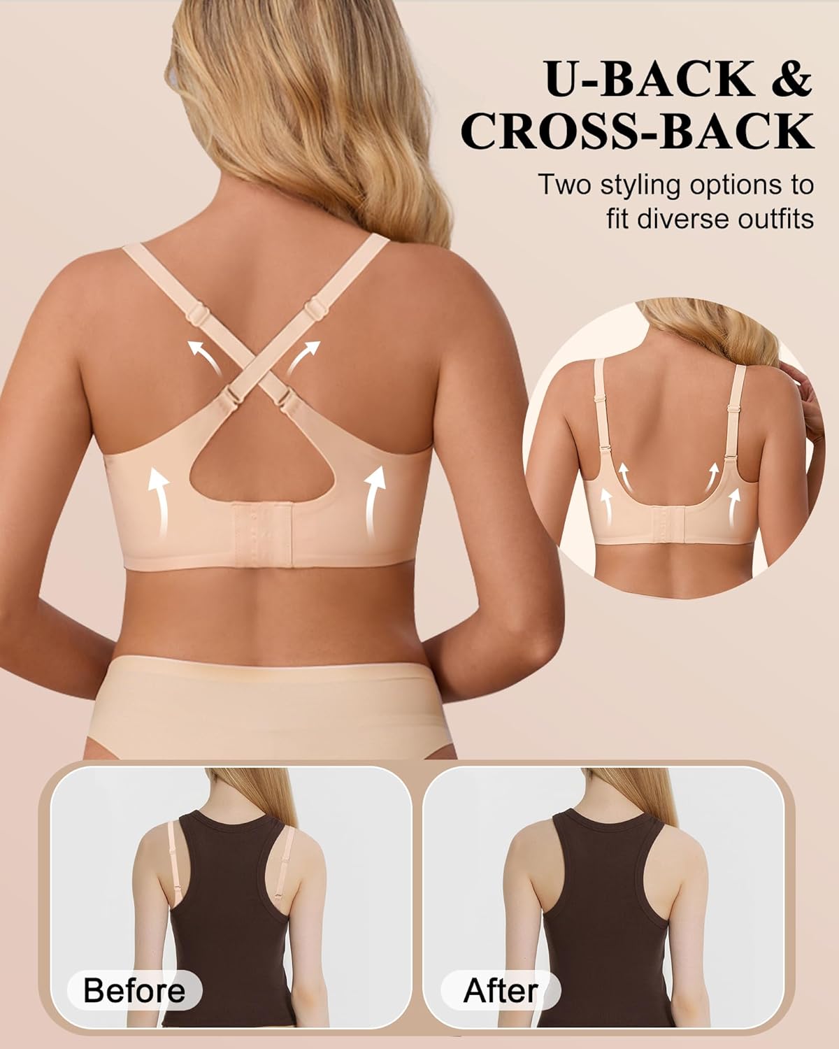 Jelly Wireless Bras for Women Pack Tshirt Bras for Women No Underwire Full Coverage Seamless Push Up Bra Back Smoothing Bra - Image 4