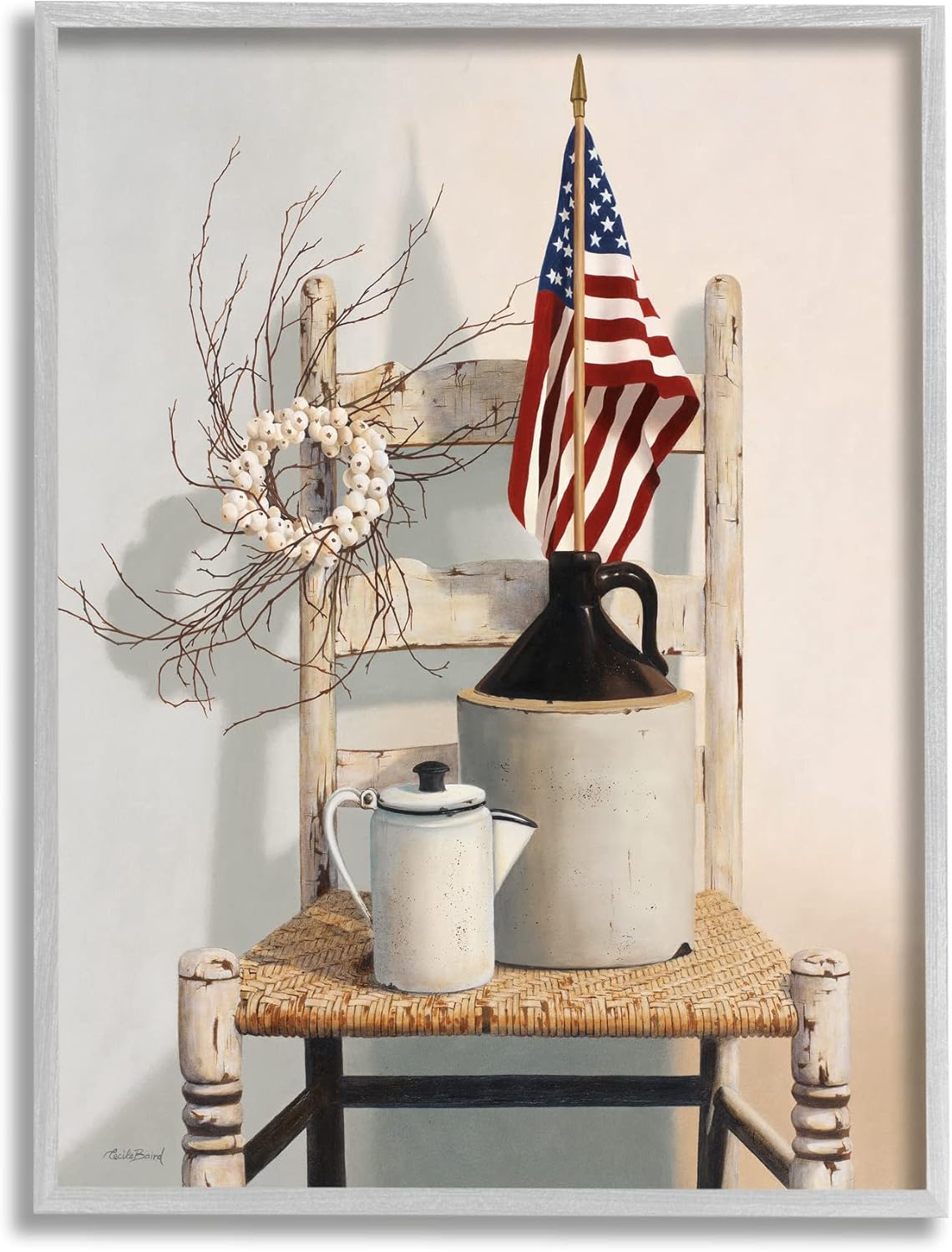 Stupell Industries Vintage Rustic Things American Flag Neutral Painting, Design by Cecile Baird