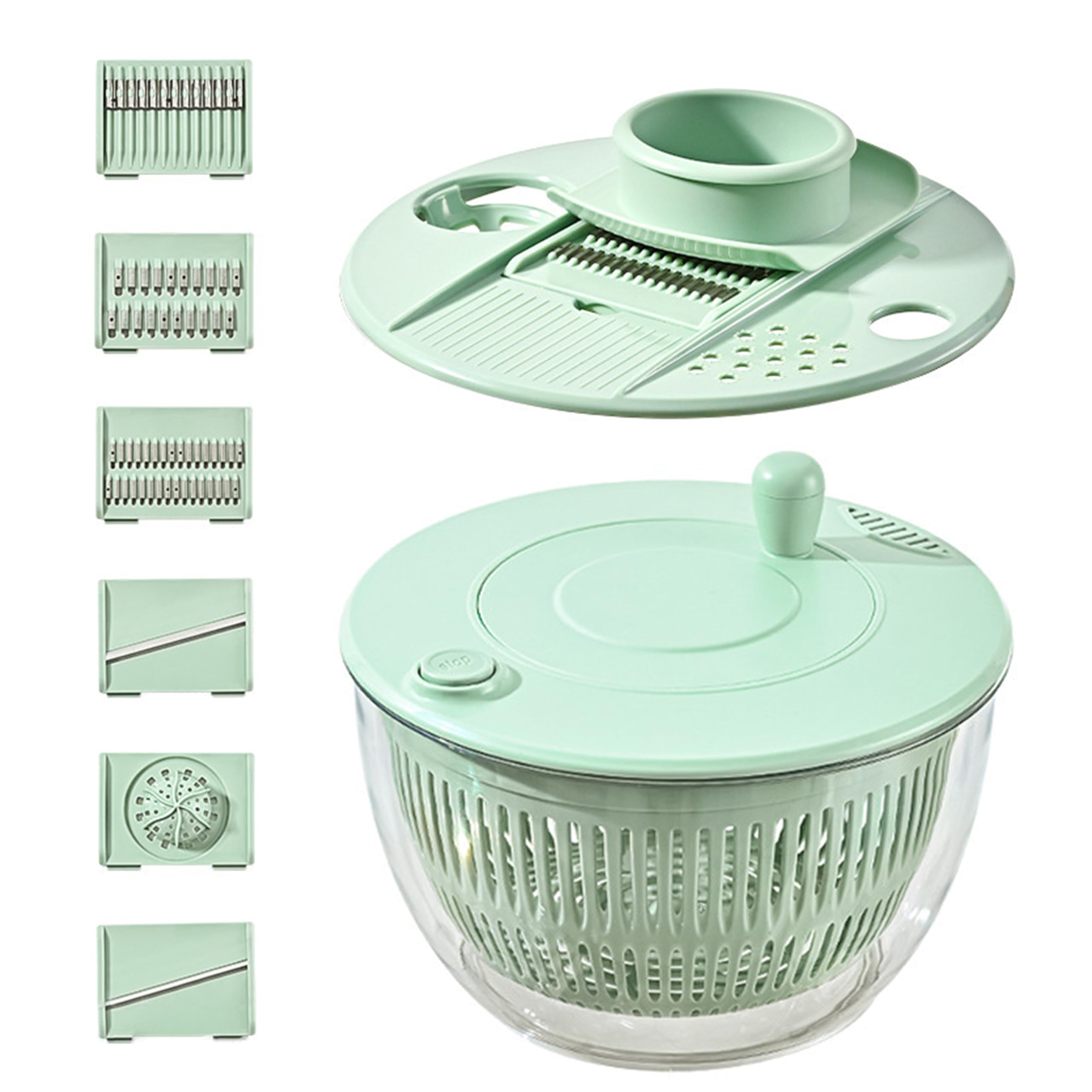 Large Capacity Green Salad Spinner, 4.24 Quart Lettuce Spinner with Dual Drainage, Efficient Salad Dryer for Quick Washing, Spinning & Draining Greens, Fruits, Veggies-with Shredding Blade
