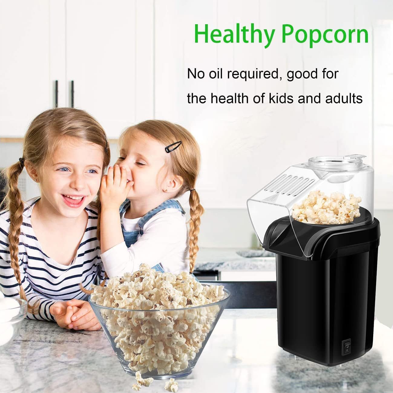 Macchina per Popcorn Portatile, Macchina per Popcorn ad Aria Calda da 1200 W Senza Bisogno di Olio, per Famiglia, Festa, con misurini,Rosso