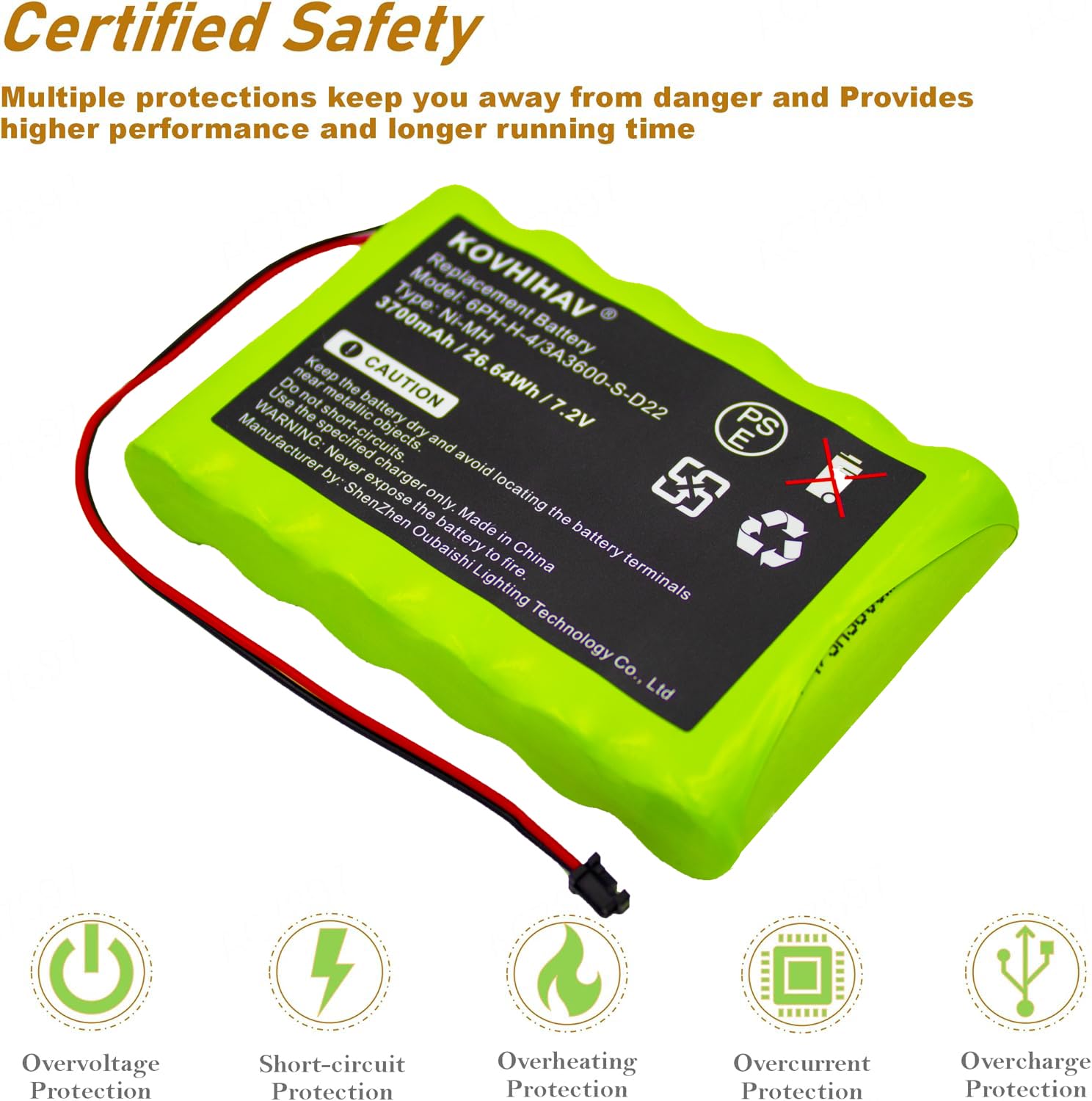 Replacement Battery For ADT/DSC Impassa Alarm System - 7.2V 3700mAh Ni-MH, Compatible With DSC 6PH-H-4/3A3600-S-D22 - View #4