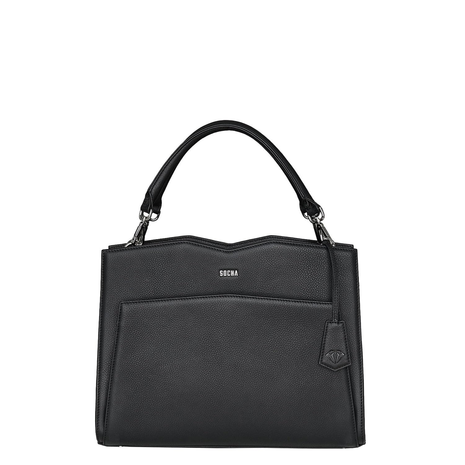 Socha Laptoptasche Damen/Schultertasche Frauen/Designertasche mit Tragegurt - Elegant - Leder - Diamond Edition - 14 Zoll Schwarz
