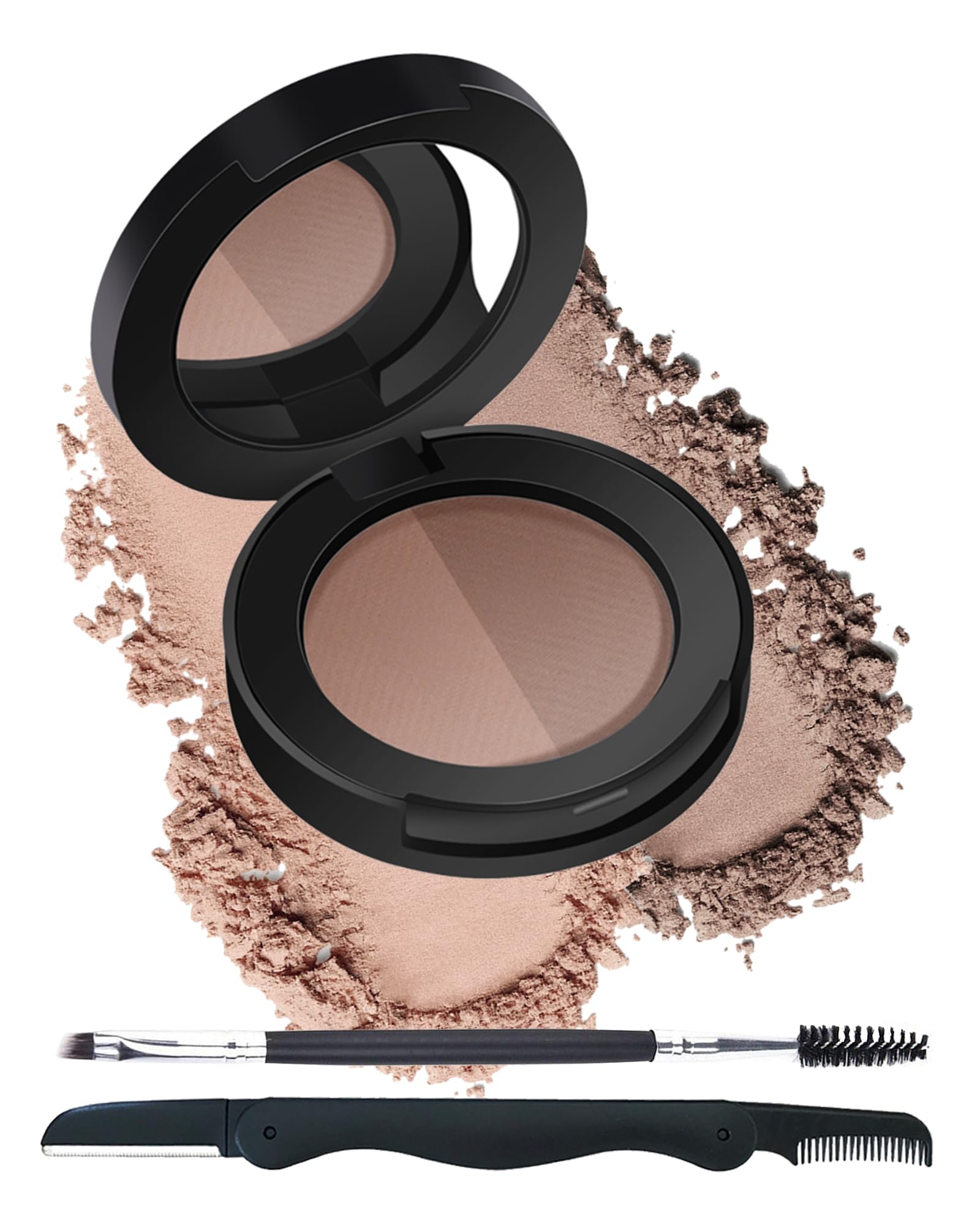 2Colors Eyebrow Powder Kit, Light Dark Brown Tinted Brow Powder Long-Lasting Waterproof Eye Brow Defined Contour Palette,Fill&Sculpt Full Natural