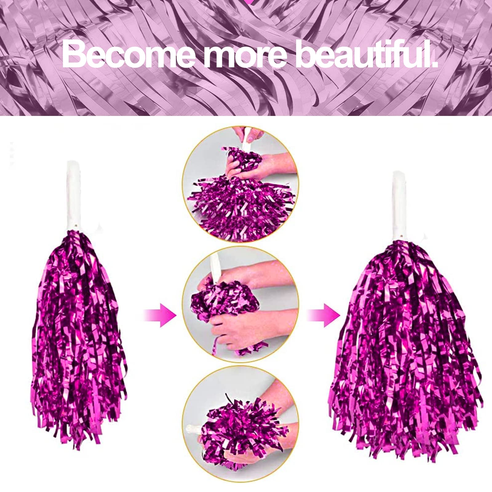 Cheerleader Pom Poms 12 Piece 6 Colours Cheerleading Pompoms for Kids Aerobics Dance Sports Team Spirit