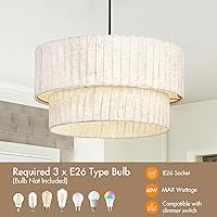 Vista 3 de 16 Inch Modern Farmhouse Chandelier – Layered Linen Strips Hanging Pendant Light, Dimmable Rustic Lighting Fixture for Dining Room, Kitchen Island