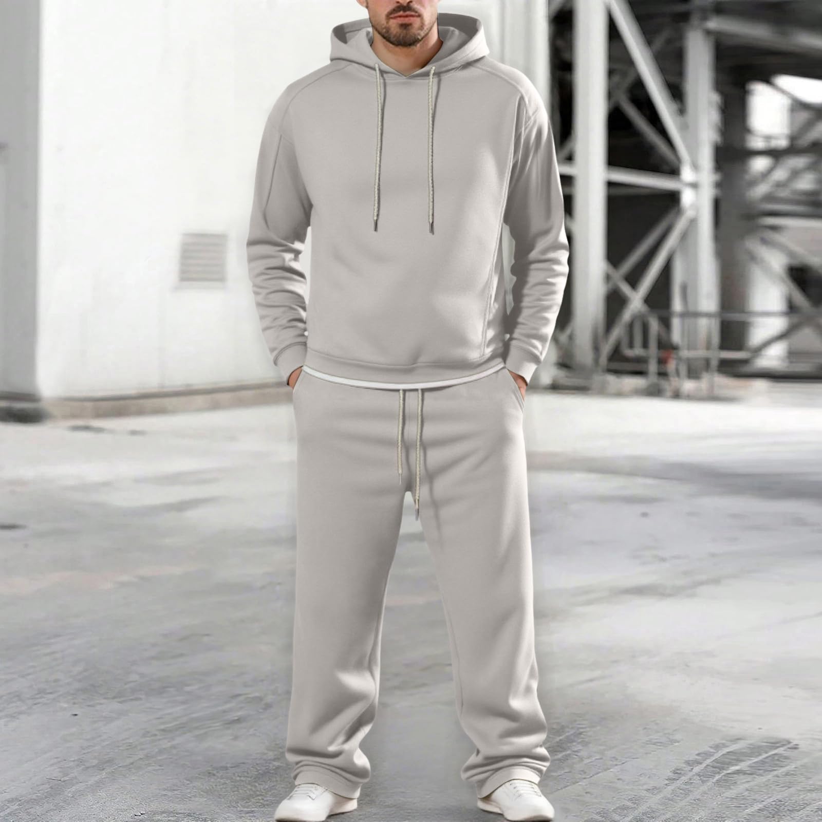 Generisch Tuta sportiva da uomo, da jogging, da donna, 2 pezzi, con cappuccio e hsoe, per il tempo libero, comoda, tuta da fitness, casual, a maniche lunghe, da jogging, in cotone