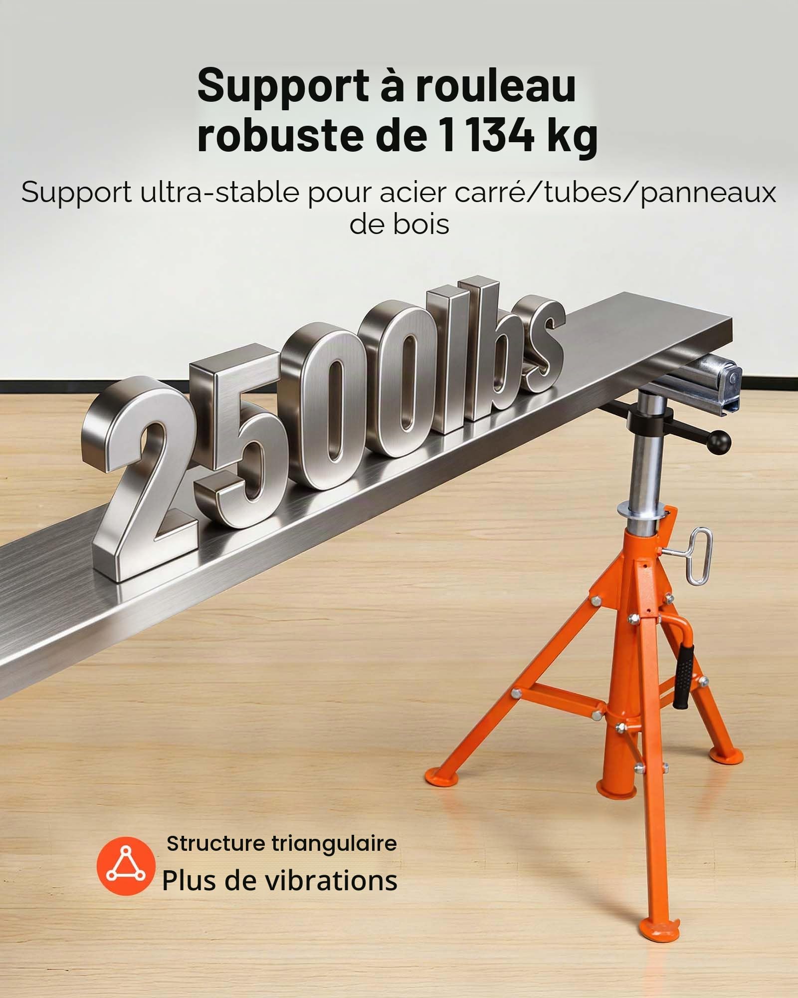VEVOR Servante à Rouleaux Capacité de Charge 1134 kg Support à Rouleau Pliable Hauteur Réglable 700-1320 mm en Acier avec Base Stable pour Accueillir Tuyaux Jusqu'à 305 mm de Diamètre, Planches