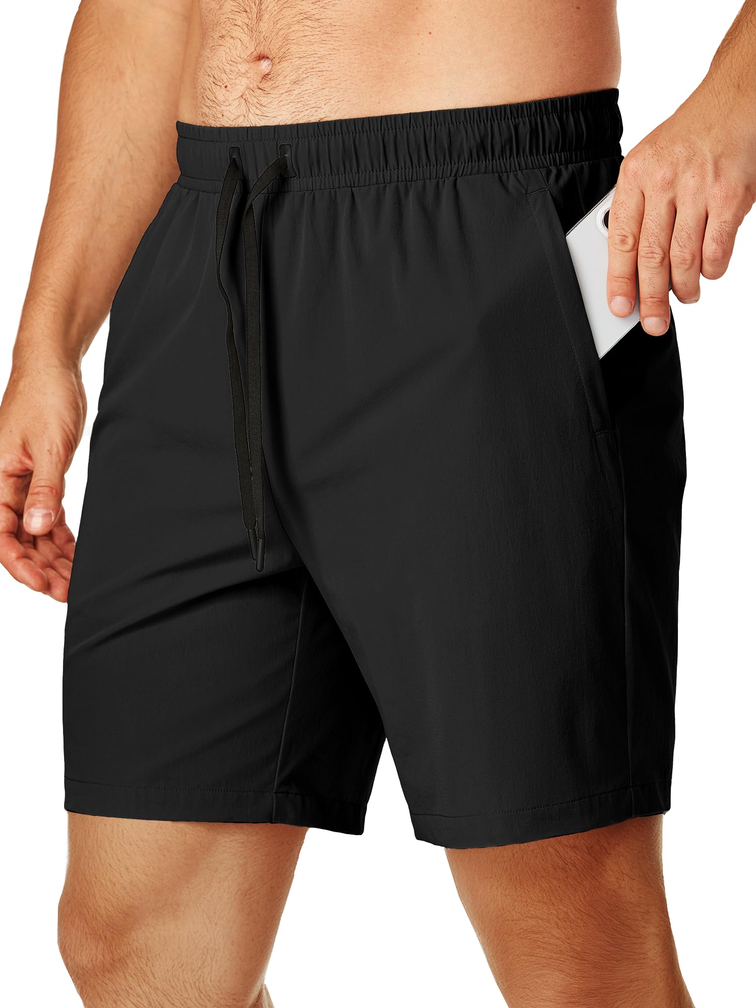 JMIERR Mens Athletic Shorts 4 Way Stretch 7 Inch Drawstring Shorts with Zipper Pockets