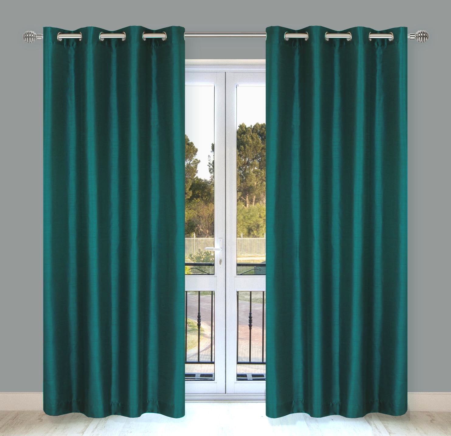 LJ Home Fashions 27 Silkana Faux Silk Grommet Curtain Panels, 56" W x 88" L, Teal