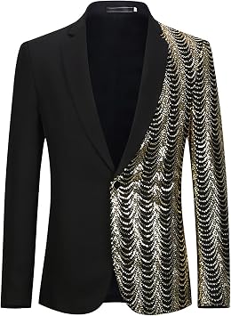 Mens Sequin Blazer Patchwork Suit Jacket Slim Fit Lapel Wedding Party Dinner Western Coat One Button Lightweight Spring Clothes