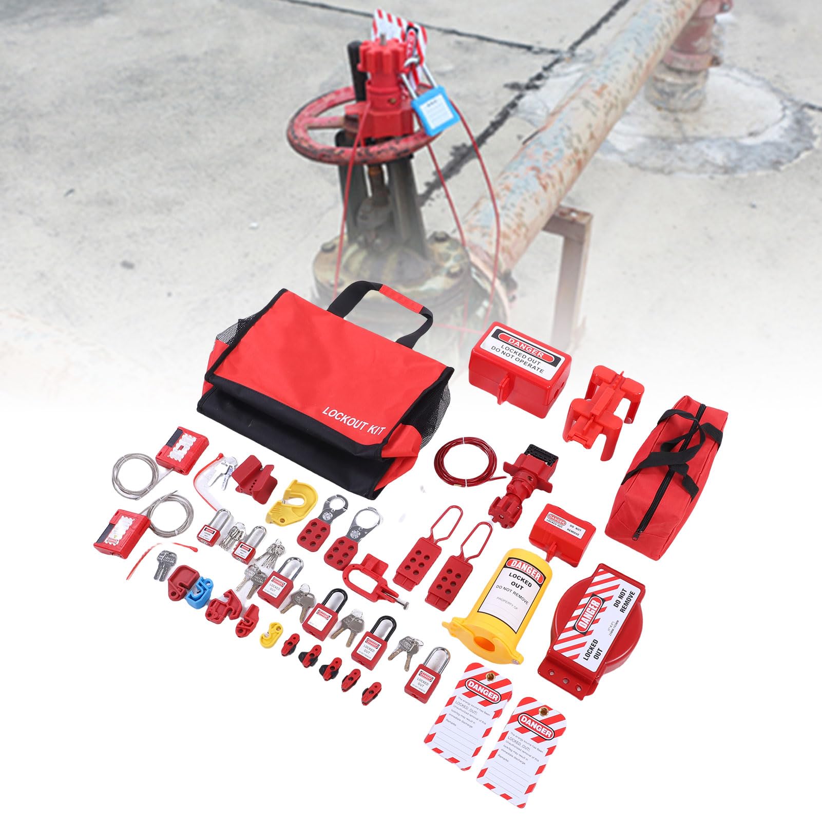 Kit de Etiquetado de Bloqueo Seguridad Eléctrica LOTO con 3 Cerrojos de Bloqueo Cerraduras de Disyuntor, Candados Termoplásticos No Conductores para Industrial Mecánico