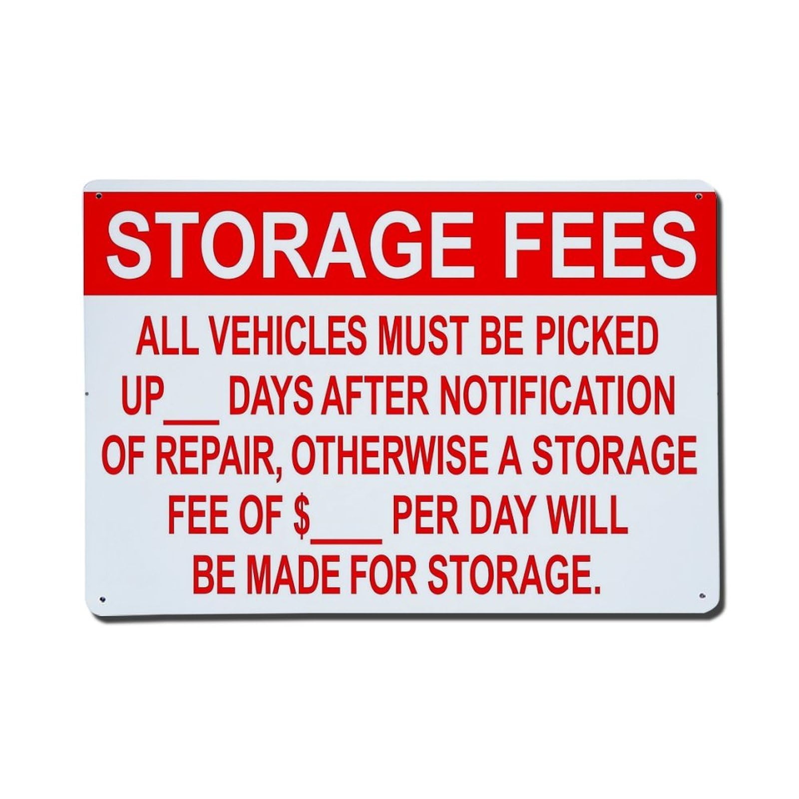 Storage Fees Notice Sign Retro Metal Tin Sign, Vintage Metal Poster for Home, Gaming Room, Studio Workshop,Bar,Garage Wall Art Decor 8x12 Inch