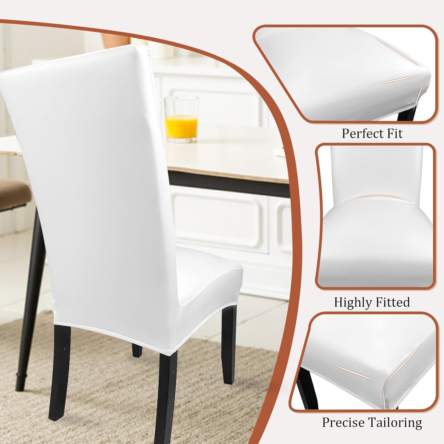 KD Dining Chair Covers Long (Pure White, 6pcs)