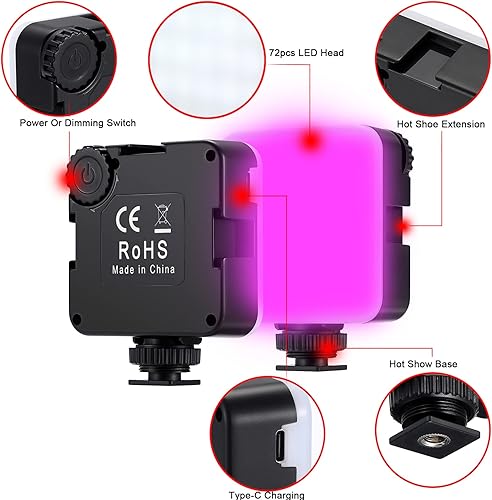 Miniatura 2 de UBeesize Luz de video LED RGB para cámara, luz de cámara LED RGB 72 360 a todo color portátil Vlog Foto Iluminación, 2500-9000K, CRI 95+,2000mAh
