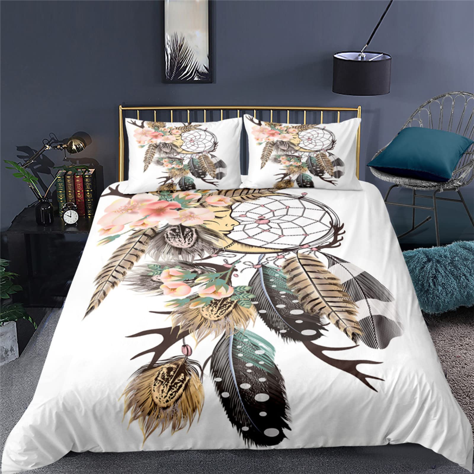Housse de couette 160x200 blanche en microfibre avec deux taies d'oreiller