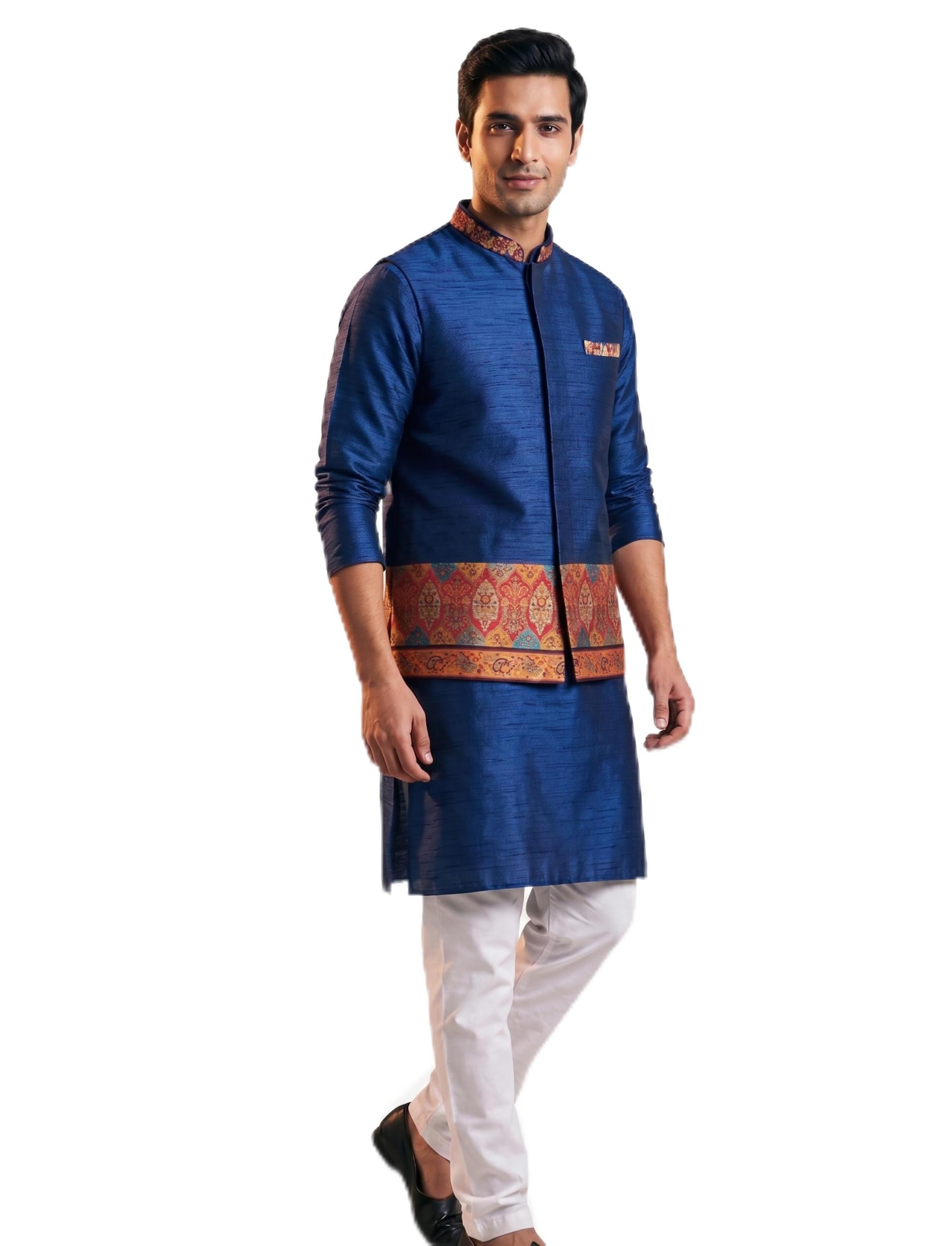 Men's Blue Bundi Jacket with Brocade Border-picture-12