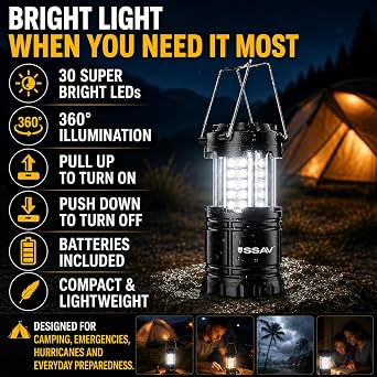 SSAV 2-Pack Battery Powered LED Camping Lanterns (Battery Included)