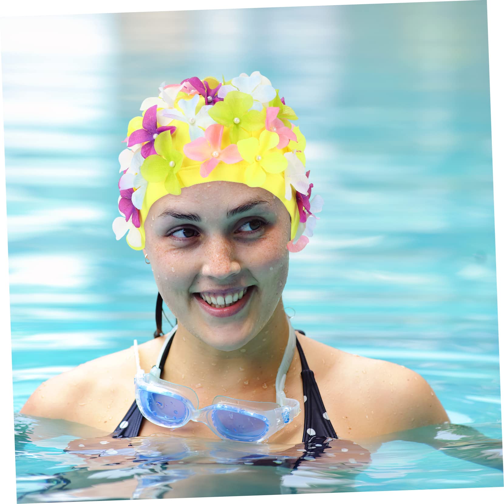 KOMBIUDA Cuffie da Piscina con Fiori 3d Stile Raffinato in Nailon, Design Antiscivolo che Riduce L'attrito dei Capelli, Confezione da 2 Unitá per Festa Estiva e Spa