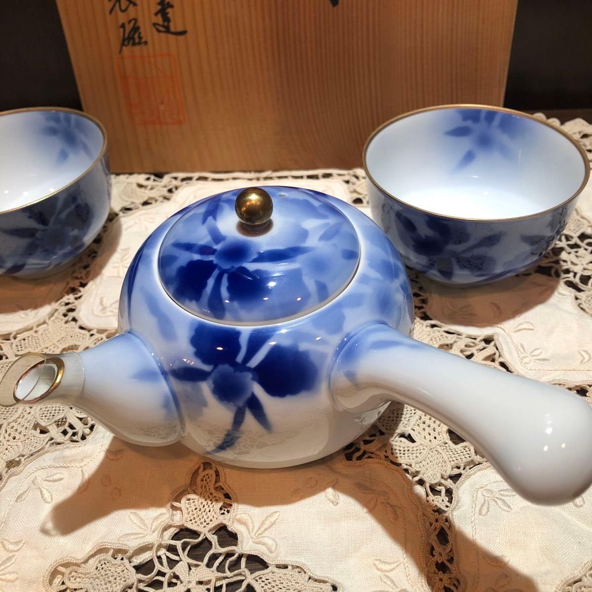 深川製磁 カト 夫婦湯呑み茶碗。 箱有 深川製磁 カト 急須 湯呑み 茶器