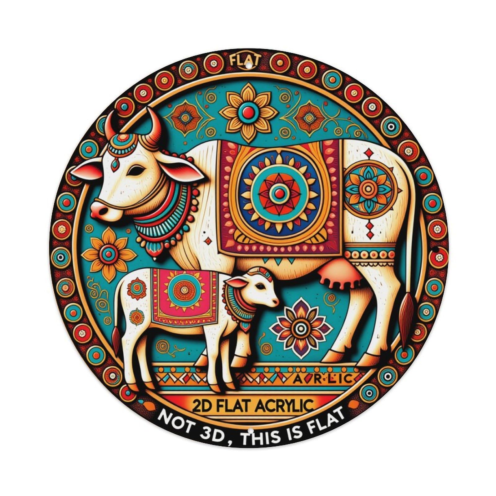 Colorful Cow And Calf Pattern Round Tin Sign Retro Metal Sign for Cafe Bar Pub Home Game Room Gym Club Wall Decoration Vintage Metal Poster 8x8 Inch