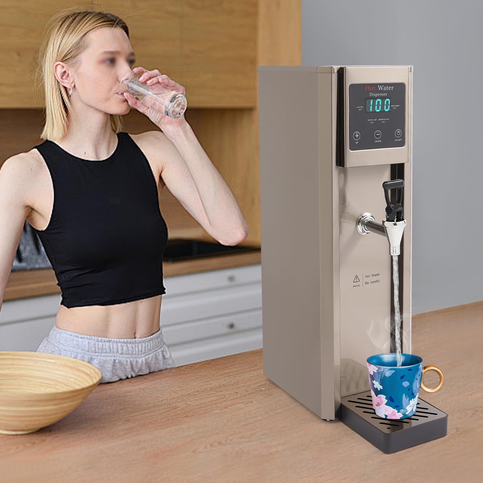 Hot Water Dispenser, Commercial Electric Water Boiler, 7.8L/2.06gal Step-Heating Water Dispenser, Large Capacity Electric Water Warmer for Coffee Tea Restaurant Office, Silver