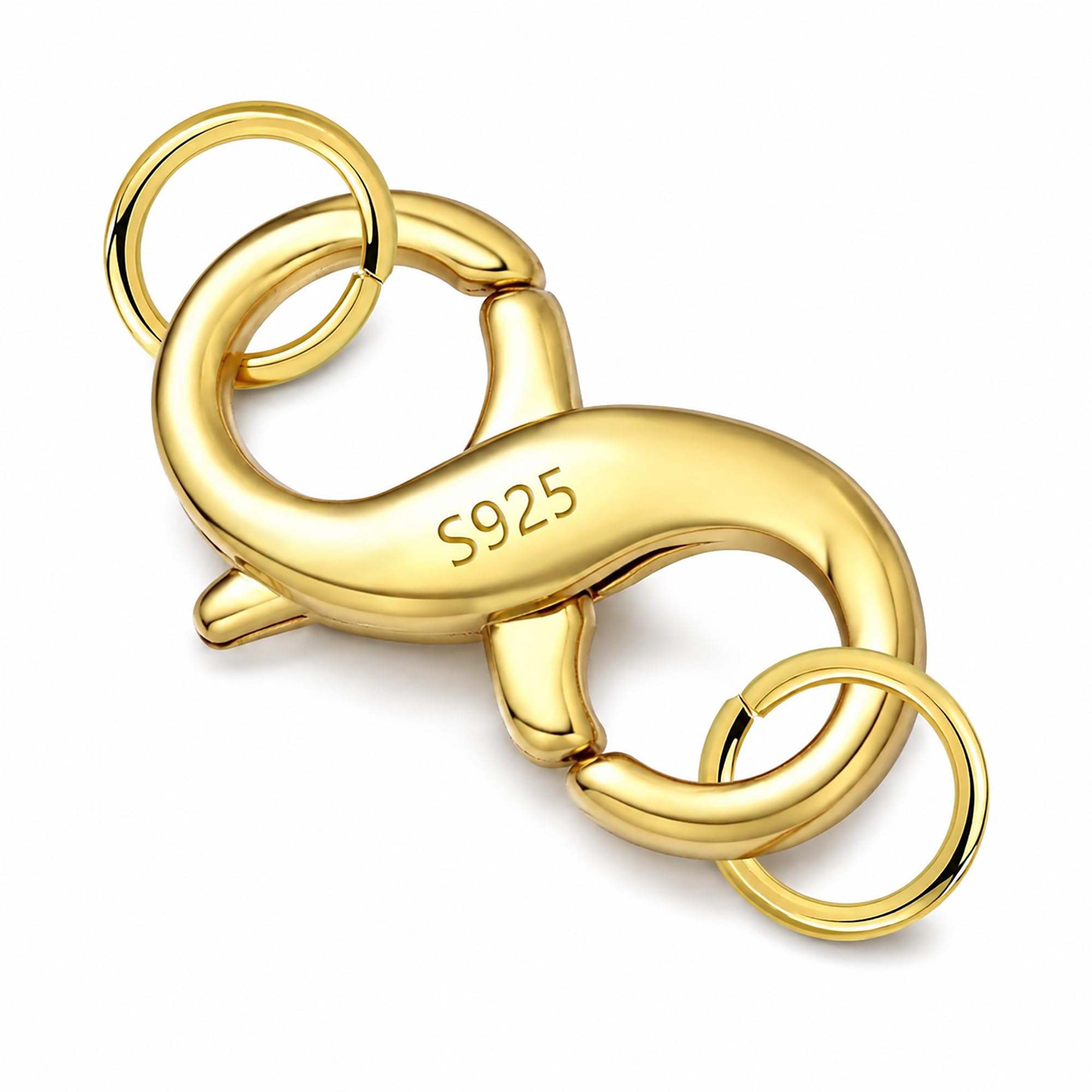 Double Lobster Clasp - 925 Sterling Silver Clasp - 17.5 mm Gold Colour