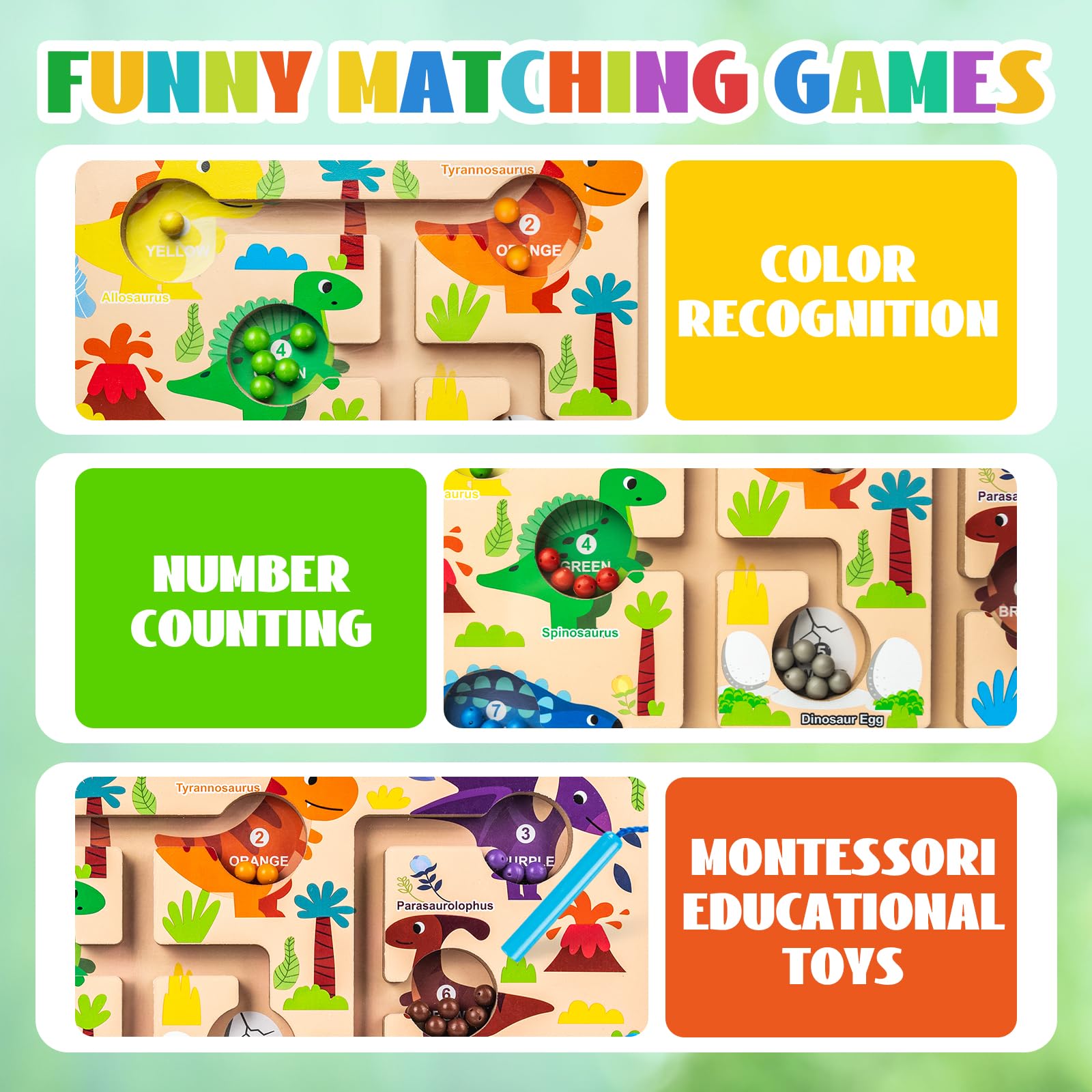 Labirinto Magnetico Giochi Montessori, Commodum Giochi Montessori Bambini, Colori e Numeri Gioco di Abbinamento, Puzzle Bambini, Dinosauro Gioco Bambini, Regalo per Bambini 3 4 5 6 Anni
