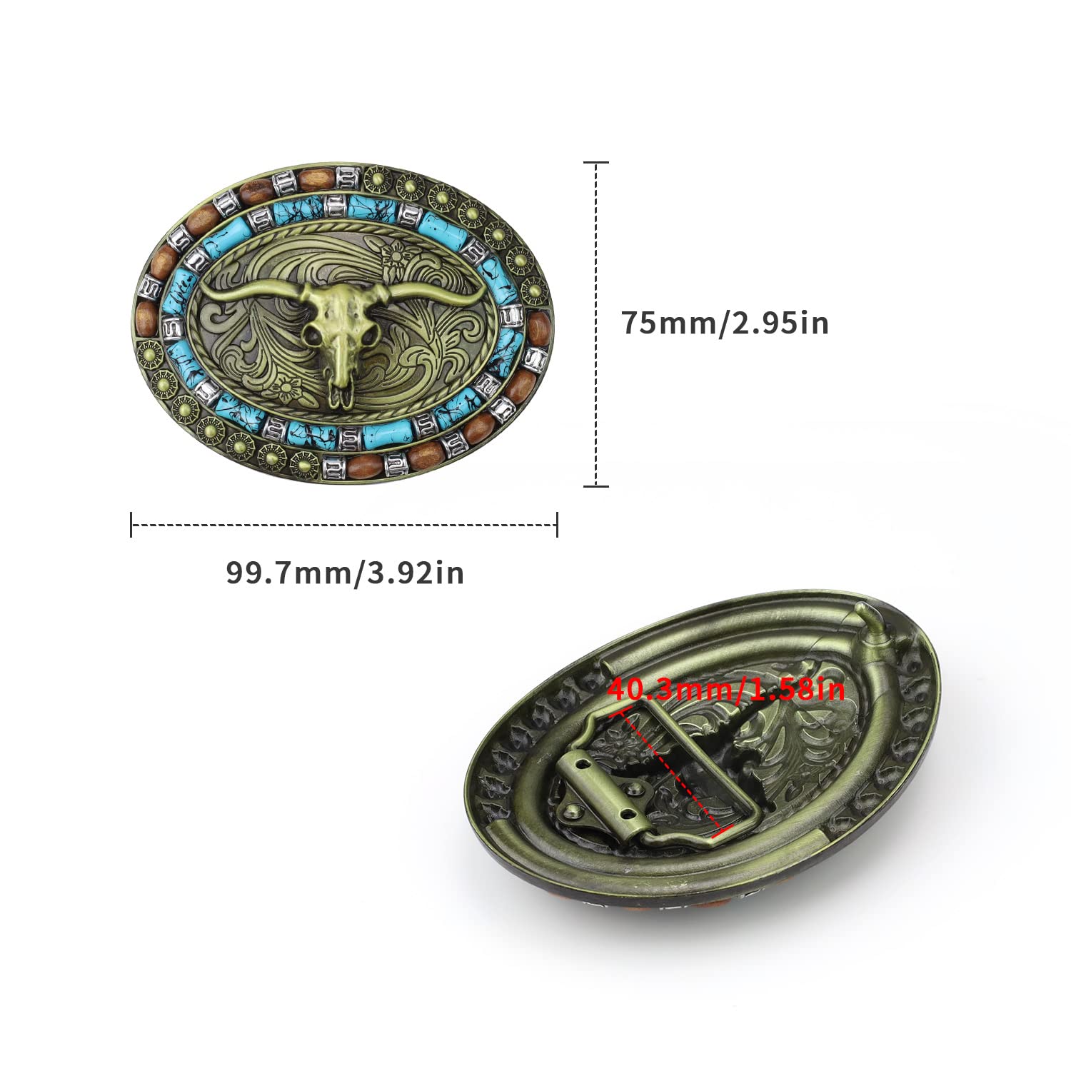 HASLED Boucle Ceinture Tête de Vache, Boucles de Ceinture Cowboy 99 x 75mm, Matériau en Alliage de Zinc, Tribu Unique - Boucles à Rouleaux pour Remplacer et Décorer Courroies