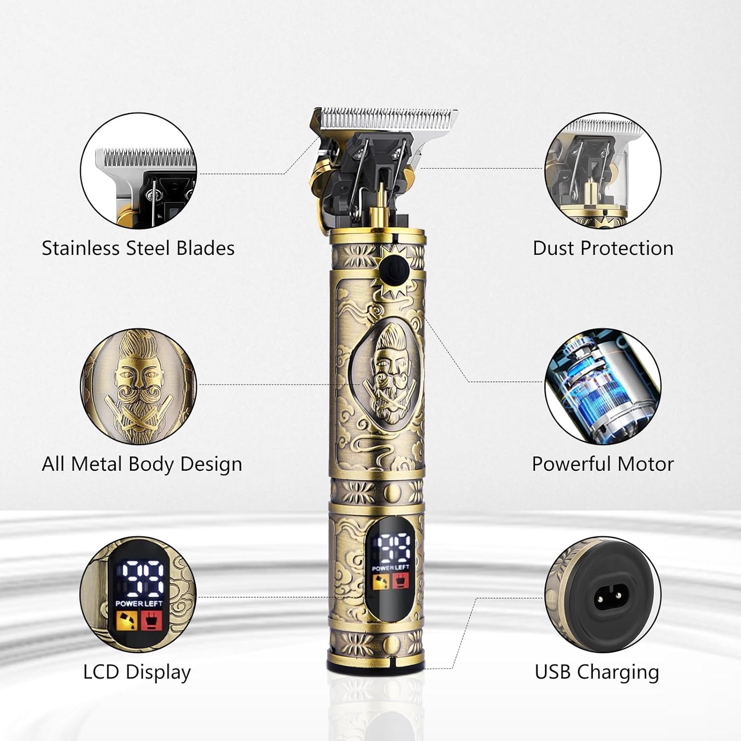 Soonsell Men's Professional Hair Clippers & Trimmer Set with T-Blade, Nose Trimmer, Foil Shaver and LCD Display Display(Bronze - Image 3