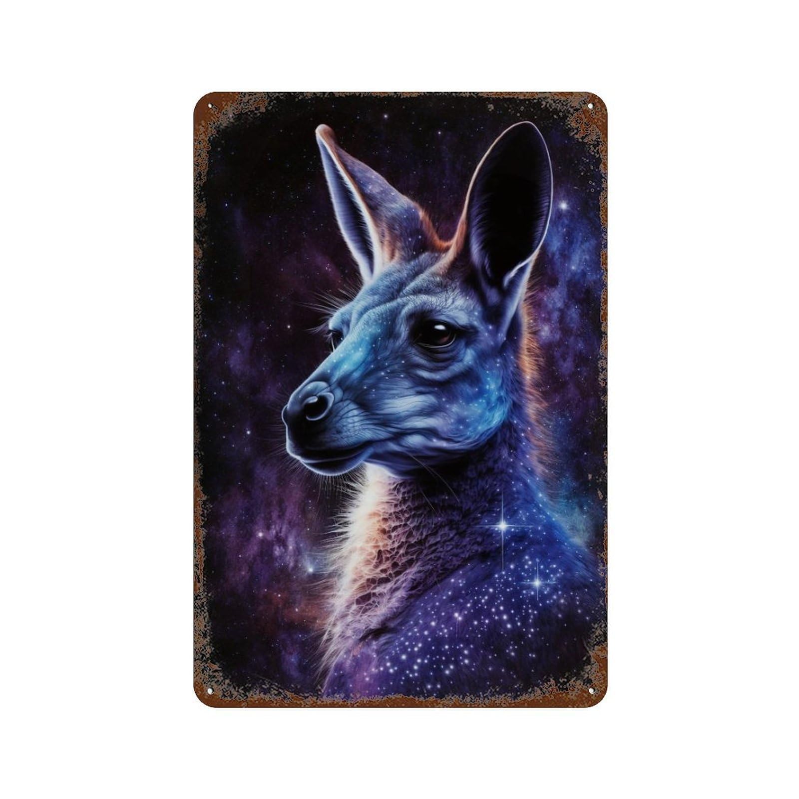 Retro Metal Sign with Cosmic Kangaroo Art Print Design 11.8"x7.9", for Shed, Workshop And Garage Wall Decor, Old School Wall Decor