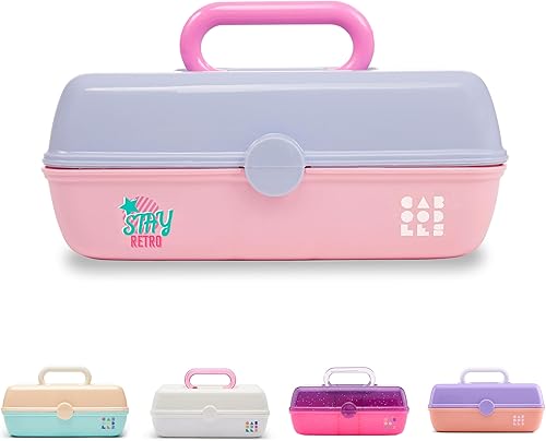 Vista 22 de Caboodles Bonita caja de maquillaje pequeña, caja organizadora de plástico duro, 2 bandejas giratorias, espejo de moda, pestillo seguro para viajes