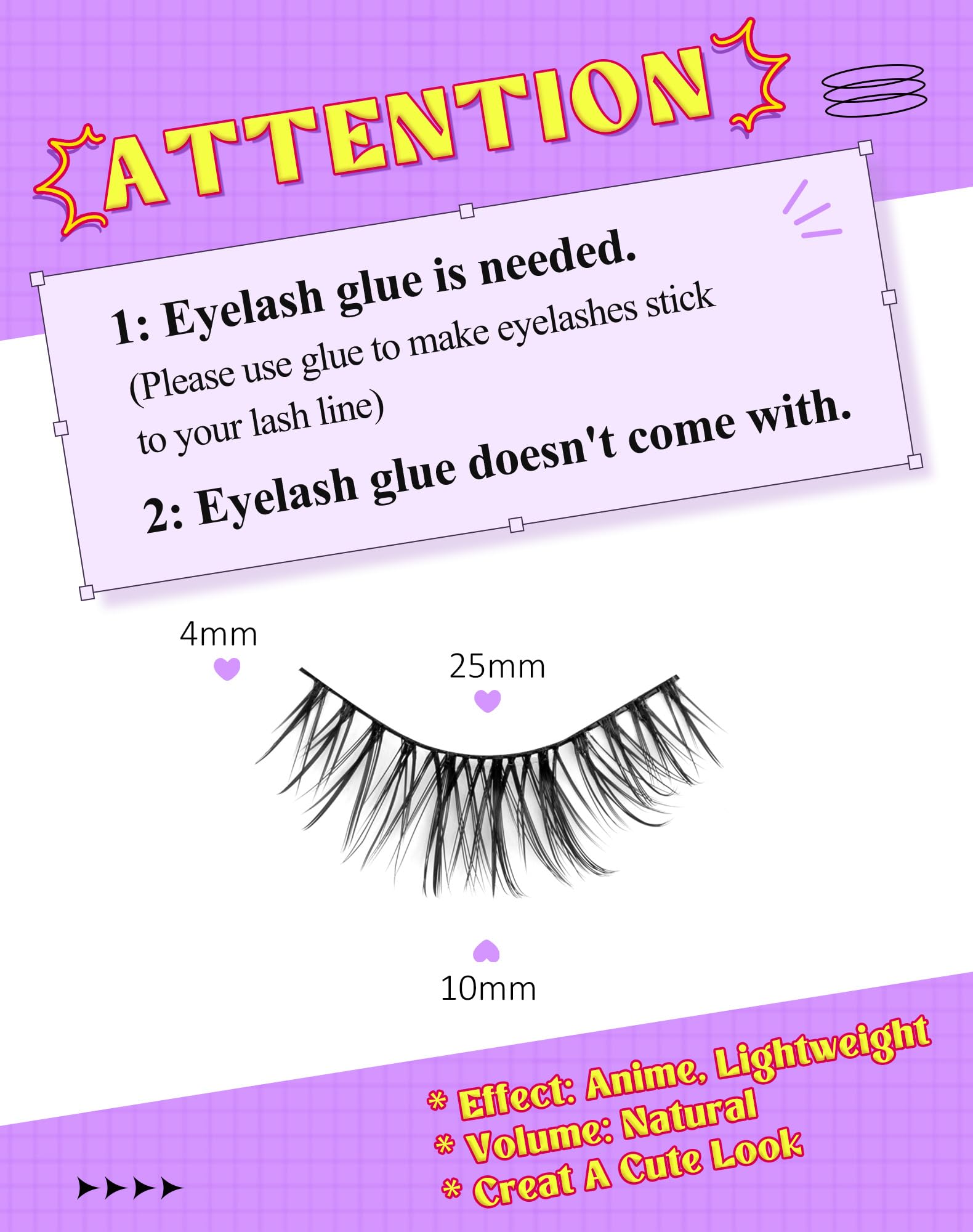 Onlyall Lashes Natural Look False Eyelashes Fluffy Fake Eye Lash Wispy D48, Black, 1 pair (Pack of 7) - Image 3