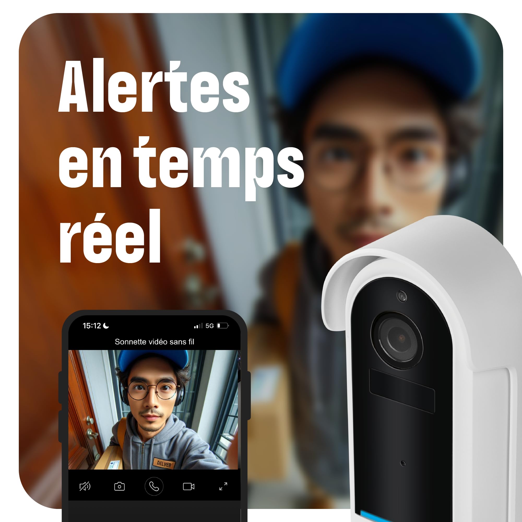 OMAJIN by Netatmo Sonnette vidéo intelligente sans fil 2K, fonctionne sur piles, carillon inclus, détection de mouvement/humain, IP65, détection de zone, audio bidirectionnel, OVD-01