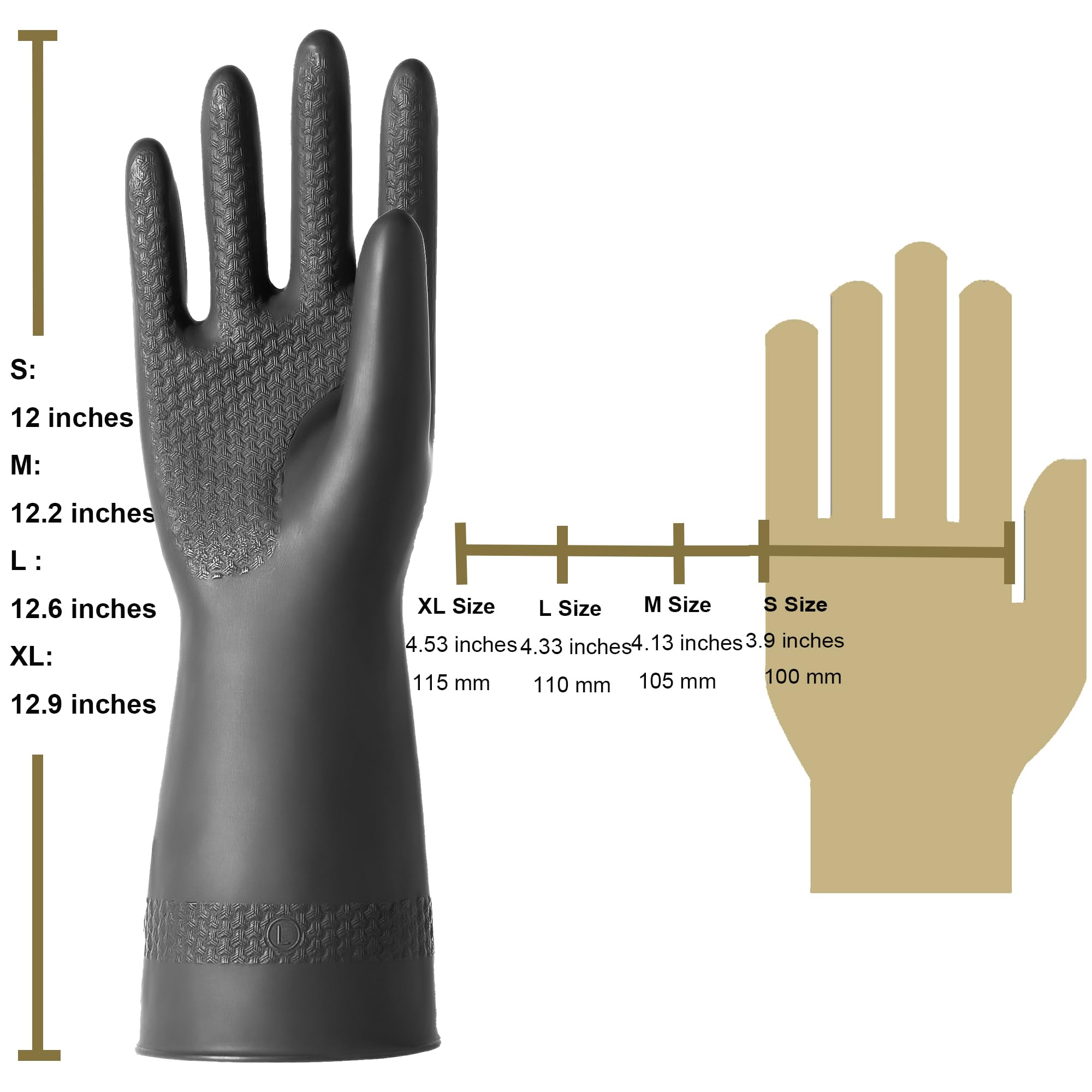 Paire de gants résistants aux produits chimiques, imperméables et résistants au nettoyage, 30,5 cm, noir, taille S