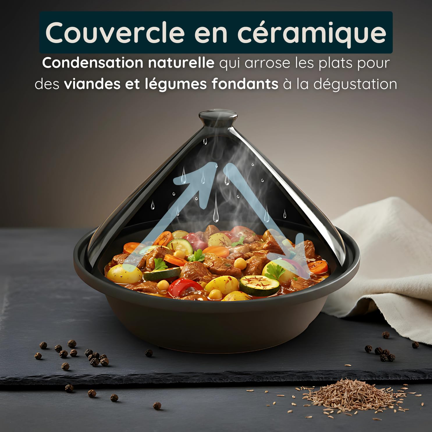 Tajine Induction Tous Feux Diamètre 30 cm - Plat à Tagine Marocain avec Revêtement Antiadhésif, Couvercle Céramique et Structure Fonte d’Aluminium – Marmite, Casserole Cuisine Orientale