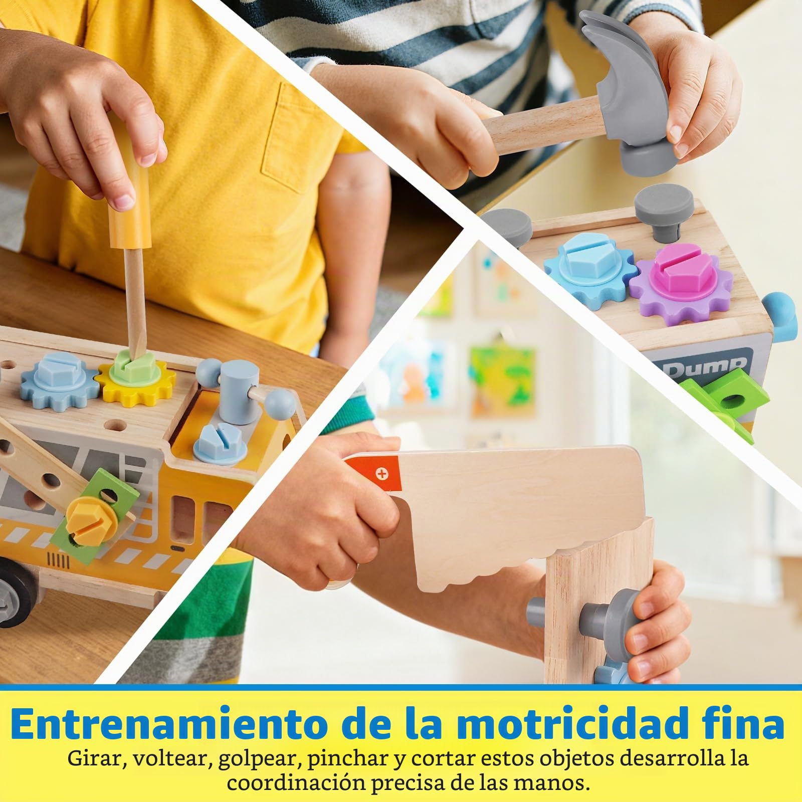 Juego de Herramientas Niños 40 Piezas, Caja Herramientas Juguete de Madera Montessori, Banco de Trabajo Camión Volquete 2 en 1, Juguete Educativo Regalo Niños Niñas 2 3 4 5 Años
