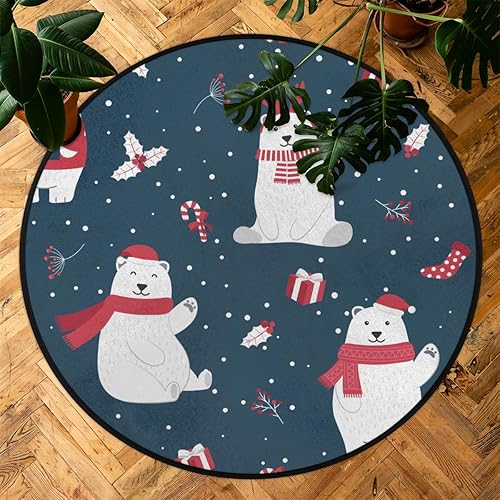 Miniatura 7 de Cute Bear Christmas Winter 08 Round Area Rug 3ft Machine Washable Circular Rugs for Dining Room Table Bedroom Playroom Throw Rugs for Dog Living
